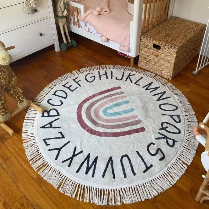 Round Fluffy Rug Tassel Nursery Play Mat Cozy Fall 2025 Plush Circle Bedroom Rug Plush Play Surface