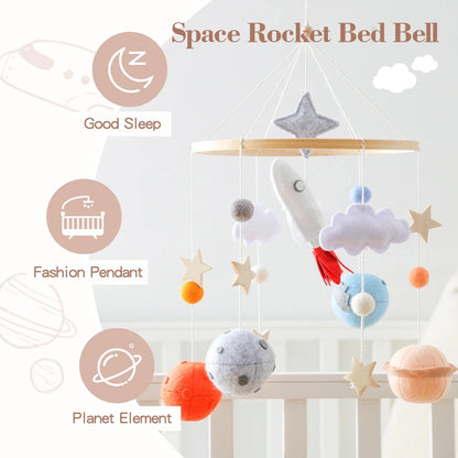 Rocket Wooden Crib Mobile Newborn Sensory Toys Soothing