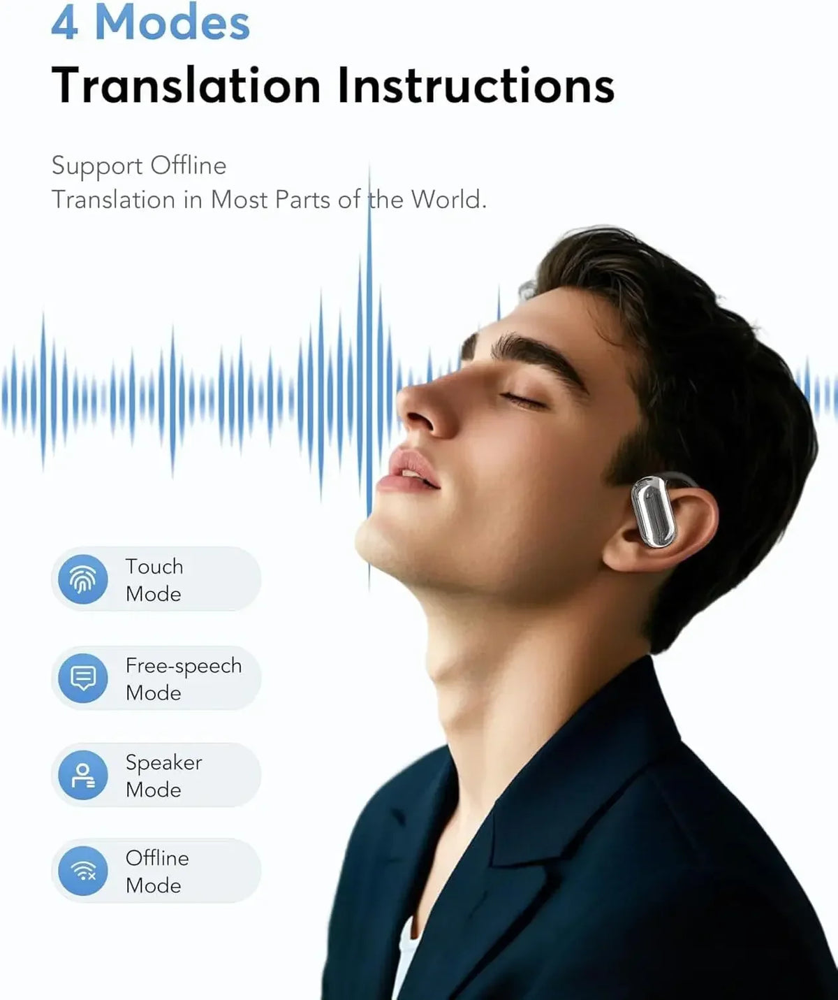 Real AI Time Translator Earbuds 144 Languages ANC Business