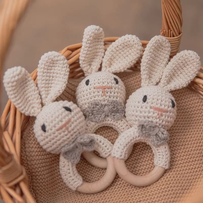 Crochet Baby Rattle Bunny Teether Newborn Sensory Toys