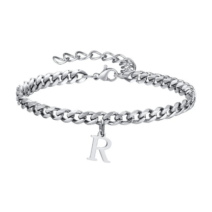 Initials Cuban Link Bracelet Stainless Steel Flexible