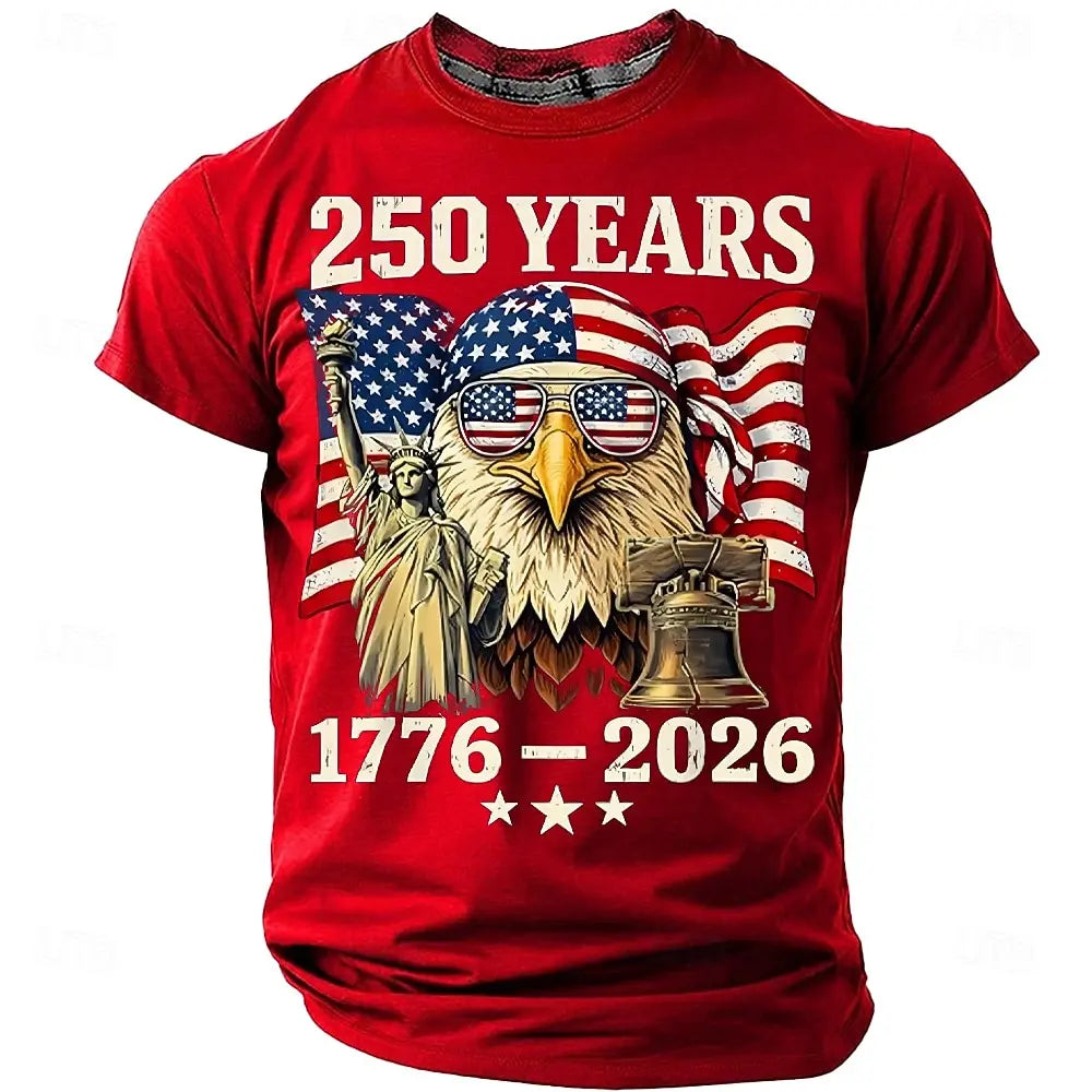 Plush unisex graphic tee - distressed flag print, 250-year design, durable cotton, casual everyday wear