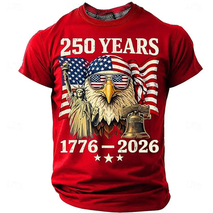 Plush unisex graphic tee - distressed flag print, 250-year design, durable cotton, casual everyday wear