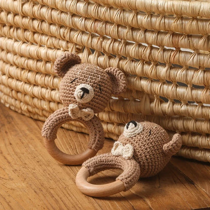 Bear Crochet Teether Rattle Ring Newborn Sensory Toys