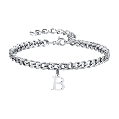 Initials Cuban Link Bracelet Stainless Steel Flexible
