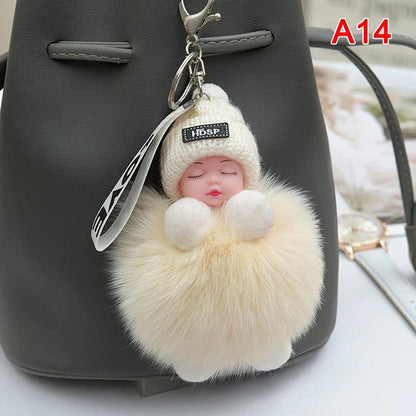 Sleeping Pompom Baby Keychain Plush Bag Charm Cute Gift