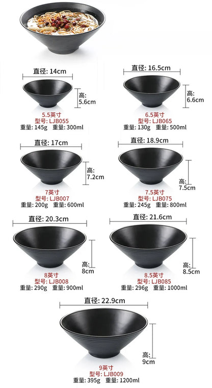 Bowl Ramen Black Plastic Japanese Style Noodle Bowl