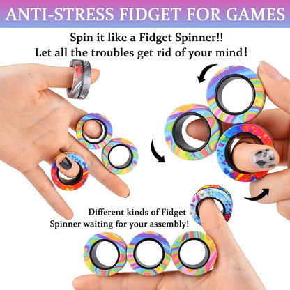 3Pcs Magnetic Rings Fidget Toy Kit - Adult Fidget Magnets Pack for Kids and Teens, Stress Relief Spinner Gift