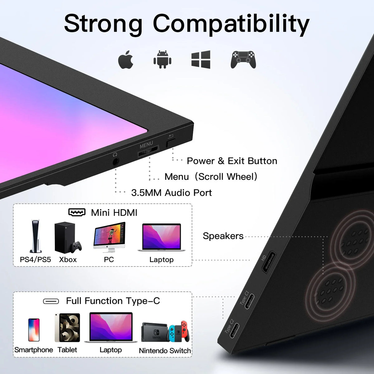 15.6 Inch Travel-Friendly Monitor USB C HDMI HDR Travel Screen