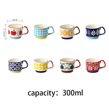 Coffee Mug 300ml Japanese Flower Ceramic Kit Retro Drinkware Office Entertaining Fall 2025 Comfort-Grip Handgrip Gift