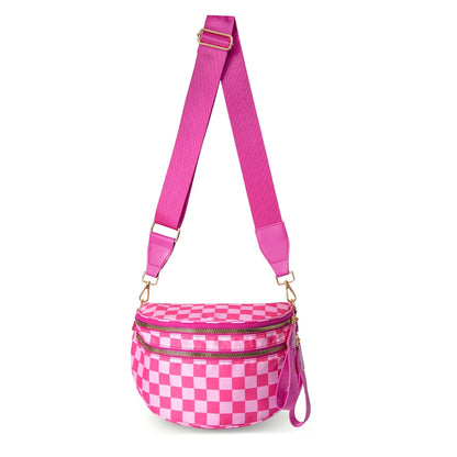checkered nylon, box shape, travel and daily use – Multi-Use unisex crossbody bum bag