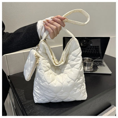 padded square shoulder bag, polyester, casual everyday – Cozy women's quilted tote