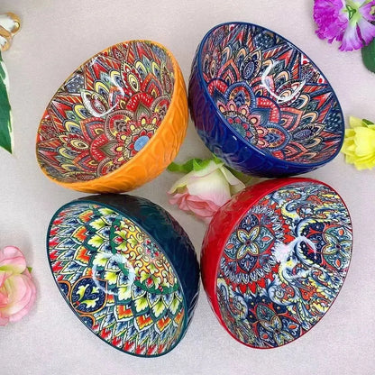 Bohemian Ceramic Bowls Kit Floral Serving Bowls Multi-Use