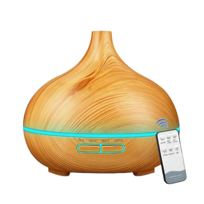 Air Humidifier Aromatherapy Essential Oil Diffuser 500ml Wood Grain Remote Control with 7 Color Lights for Household