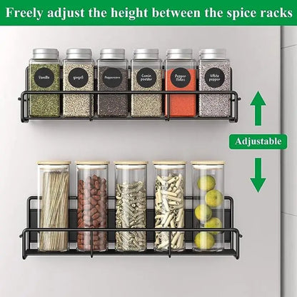Magnetic Spice Rack Organizer - Household Organizers for Kitchen, Metal Fridge Shelf, 2-Piece Kit