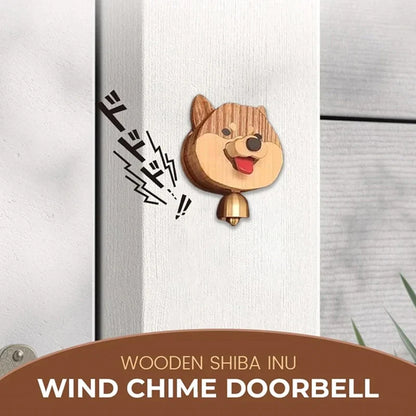 Shiba Wooden Inu Wind Chime Doorbell - Magnetic Shopkeepers Bell for Door Opening