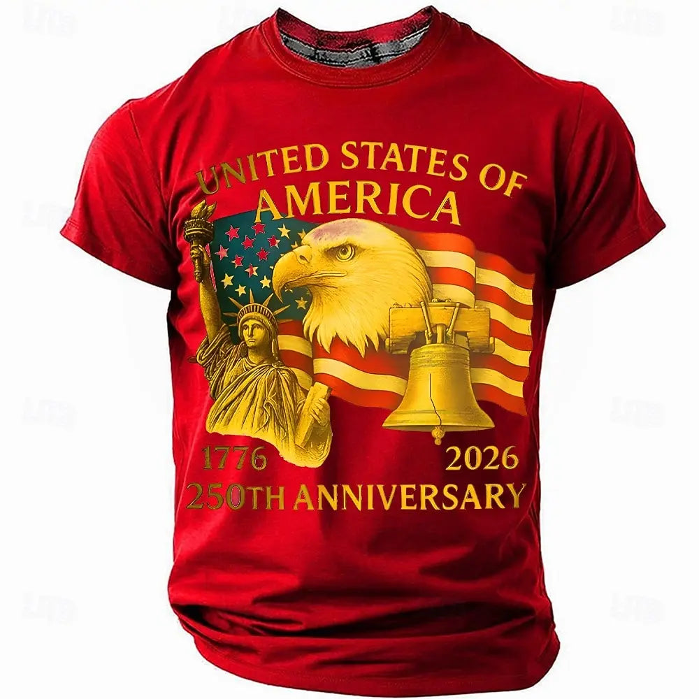 Plush unisex graphic tee - distressed flag print, 250-year design, durable cotton, casual everyday wear