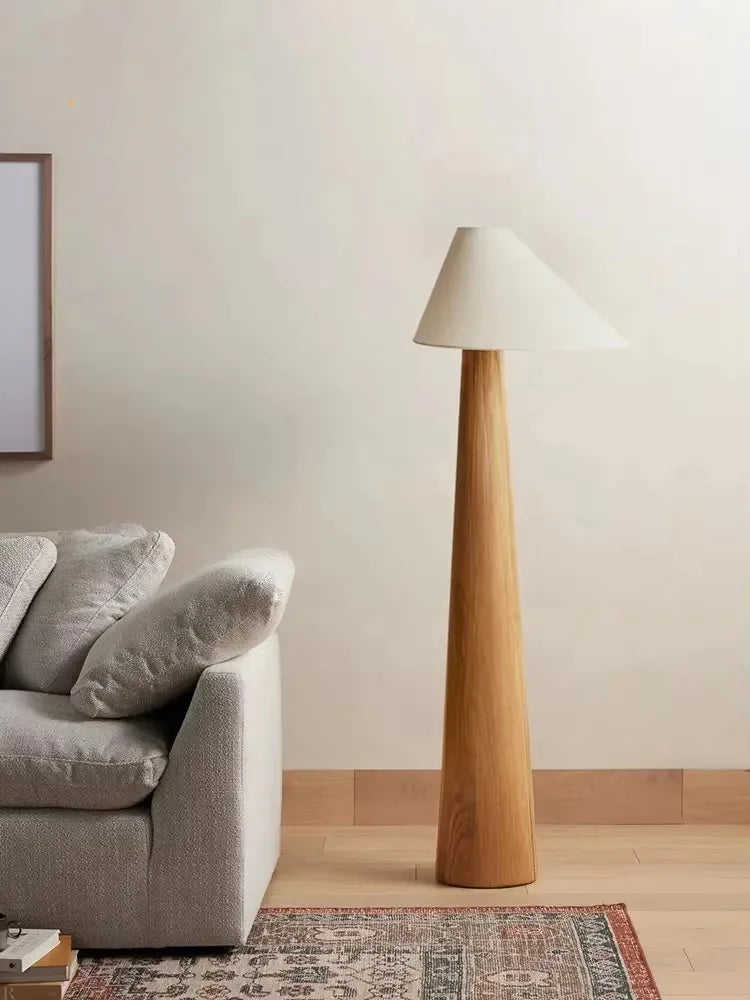Japandi Conical Oak Floor Lamp Wabi Sabi Retro Lighting Household Decor