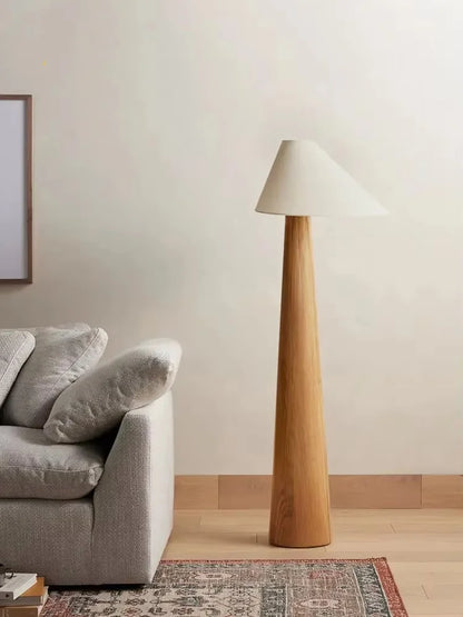 Japandi Conical Oak Floor Lamp Wabi Sabi Retro Lighting Household Decor