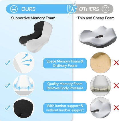 Lumbar Relief for Office Chair Car Wheelchair 2026 – Comfort-Grip Memory Foam Seat Cushion with Back Support