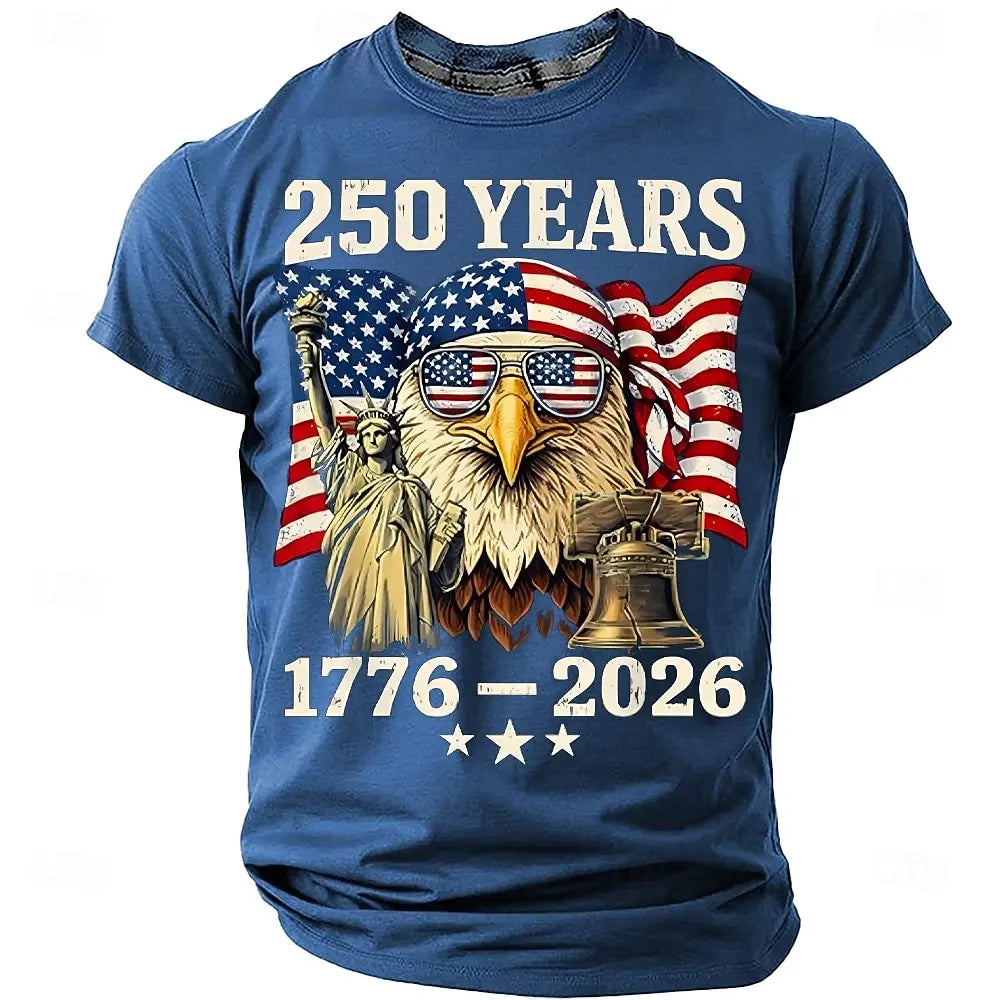 Plush unisex graphic tee - distressed flag print, 250-year design, durable cotton, casual everyday wear