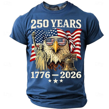 Plush unisex graphic tee - distressed flag print, 250-year design, durable cotton, casual everyday wear