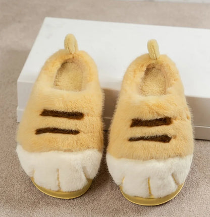 cozy Warm unisex slippers - cat-paw plush design, plush faux fur, indoor winter wear
