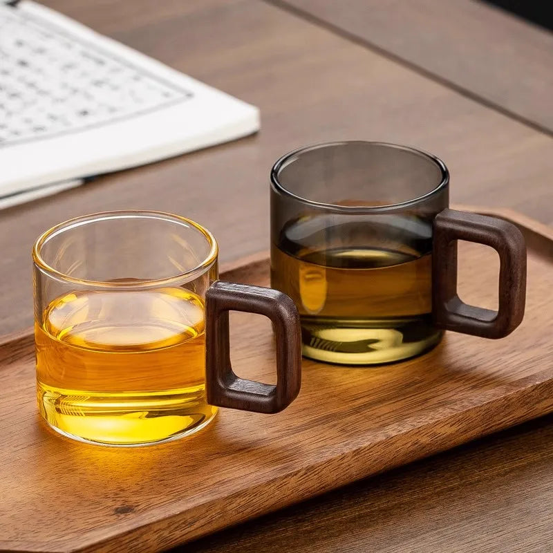 High 360ML Borosilicate Glass Wood Tea Cup - Large Capacity Drinking Coffee Mug