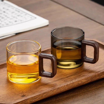 High 360ML Borosilicate Glass Wood Tea Cup - Large Capacity Drinking Coffee Mug