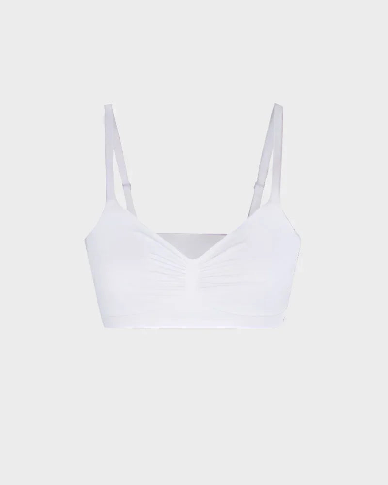 women's Breathable sports bra - ruched front, knit fabric, full-coverage, for yoga and running workouts
