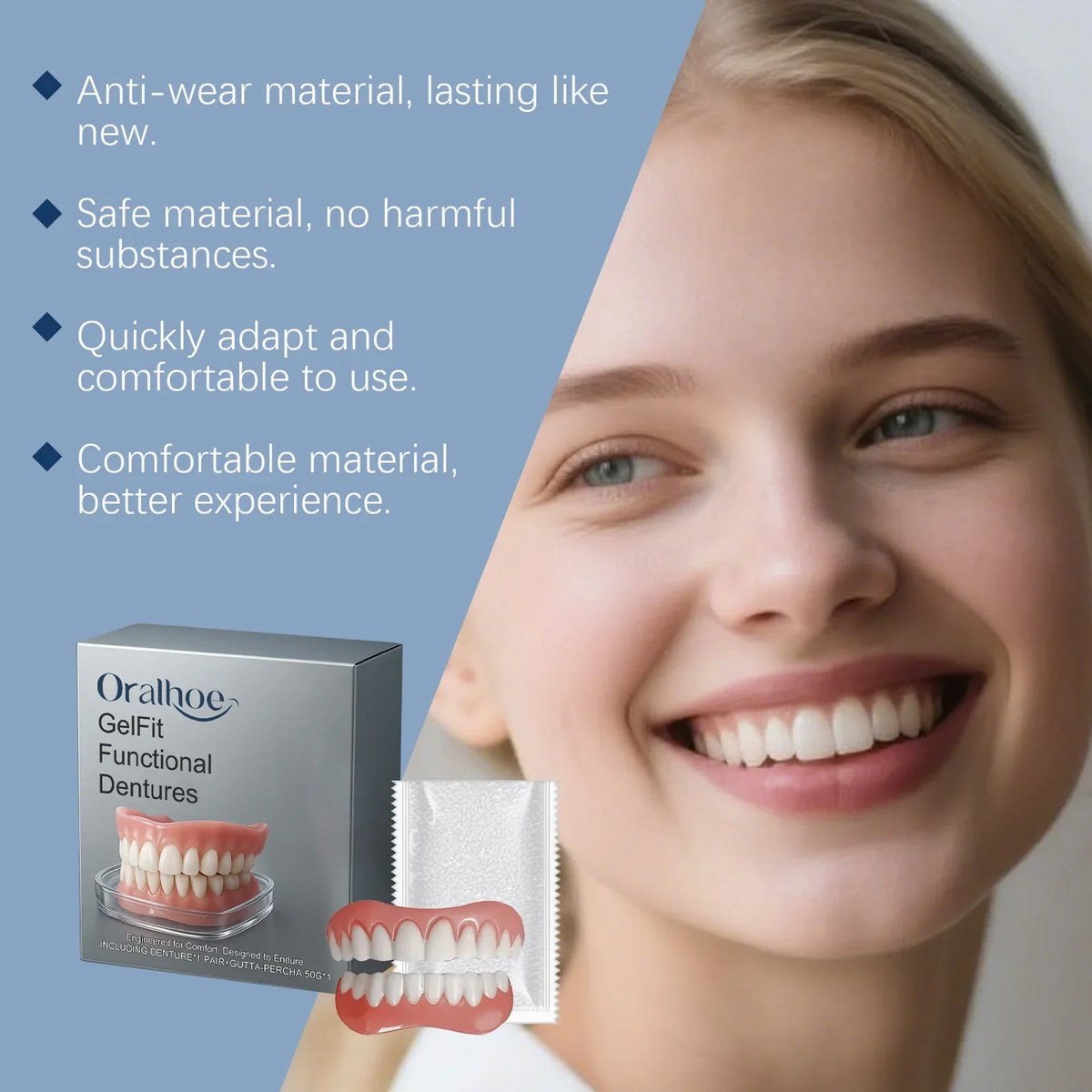 Safe, Simple Fit, Instant Smile Restoration 2026 – Plush Silicone Temporary Dentures Full Kit