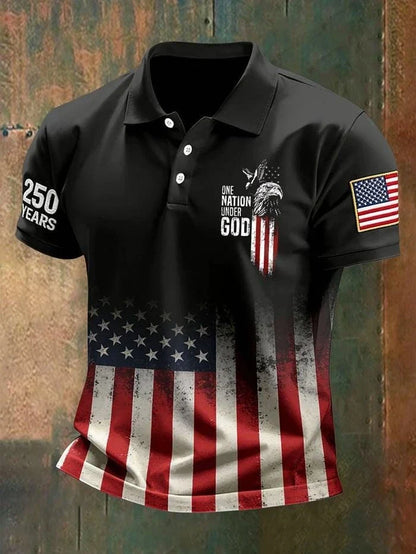 flag-printed USA 250th anniversary design, Fourth of July casual wear – Breathable men's polo shirt