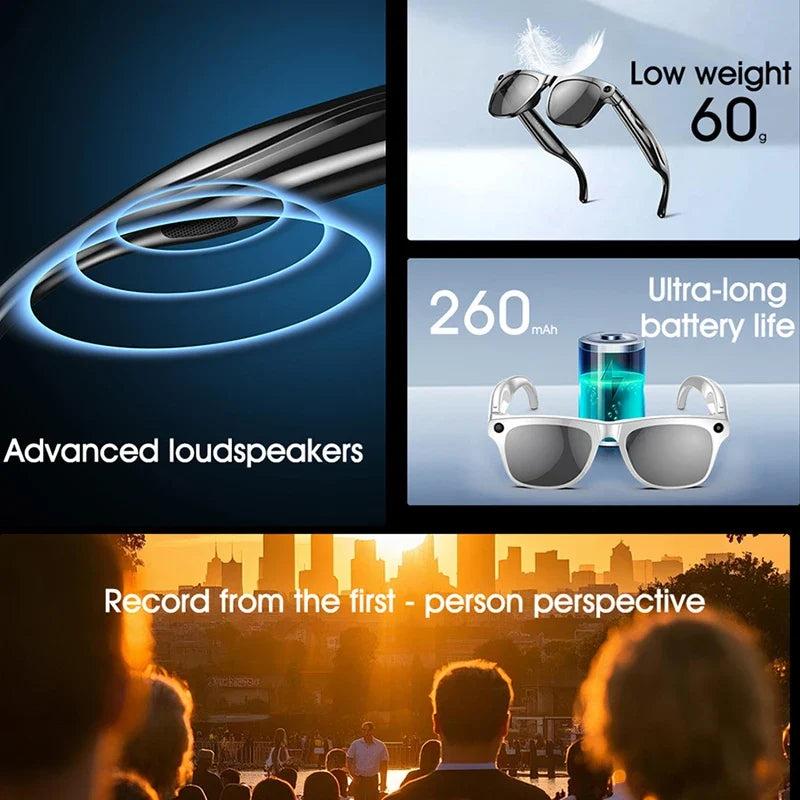 AI 4K Smart Camera Glasses Photochromic Travel Handsfree