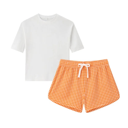 Fast-Dry Unisex Kids Swimsuit - One-Piece Gingham Plaid, Polyester, For Summer Vacation