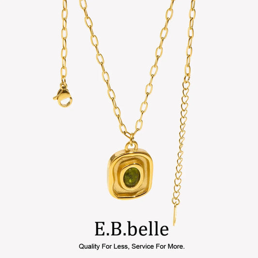 Necklace Green Zircon - Stainless Steel Paperclip Chain, 18K Gold Plated, Hypoallergenic Water-Resistant Jewelry Fall 2026 Gift