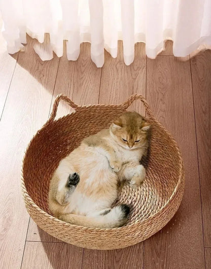 Cat Bed Organic Woven Nest With Seasonal Heating Pad And Washable Insert, Fall 2025 Cozy All Season Retreat