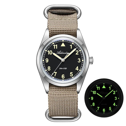 Water-Resistant Diver Quartz Watch Luminous Hands, Nylon Strap, 100m Water Resistance