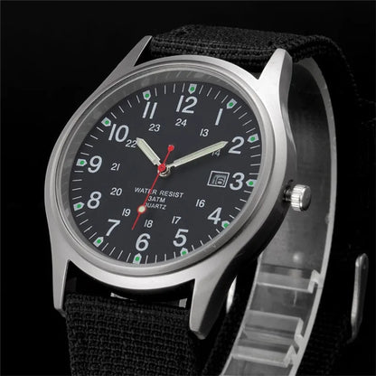 Field Quartz Watch Nylon Strap Military Style Date Luminous