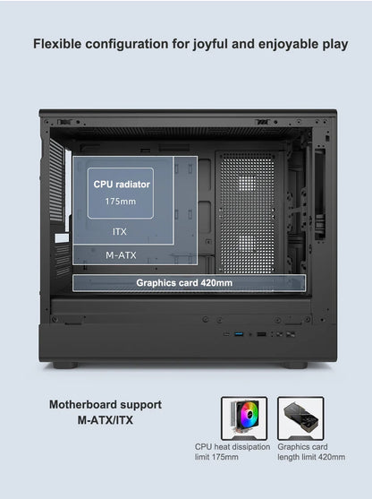 ITX Mini PC Case Tempered Glass 360mm Water Cooling