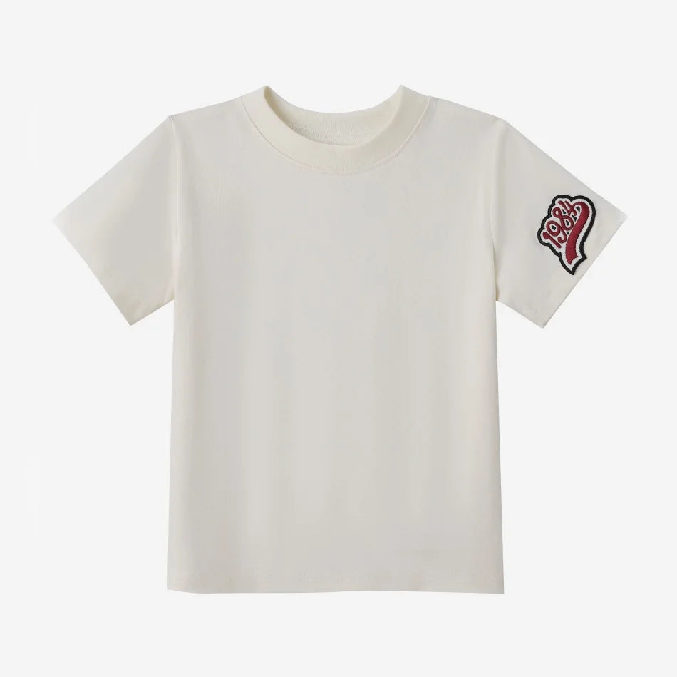 Plush Unisex Kids' Clothing - Patchwork Pinstripe Summer Outfit, Cotton-Polyester, Casual Family Wear