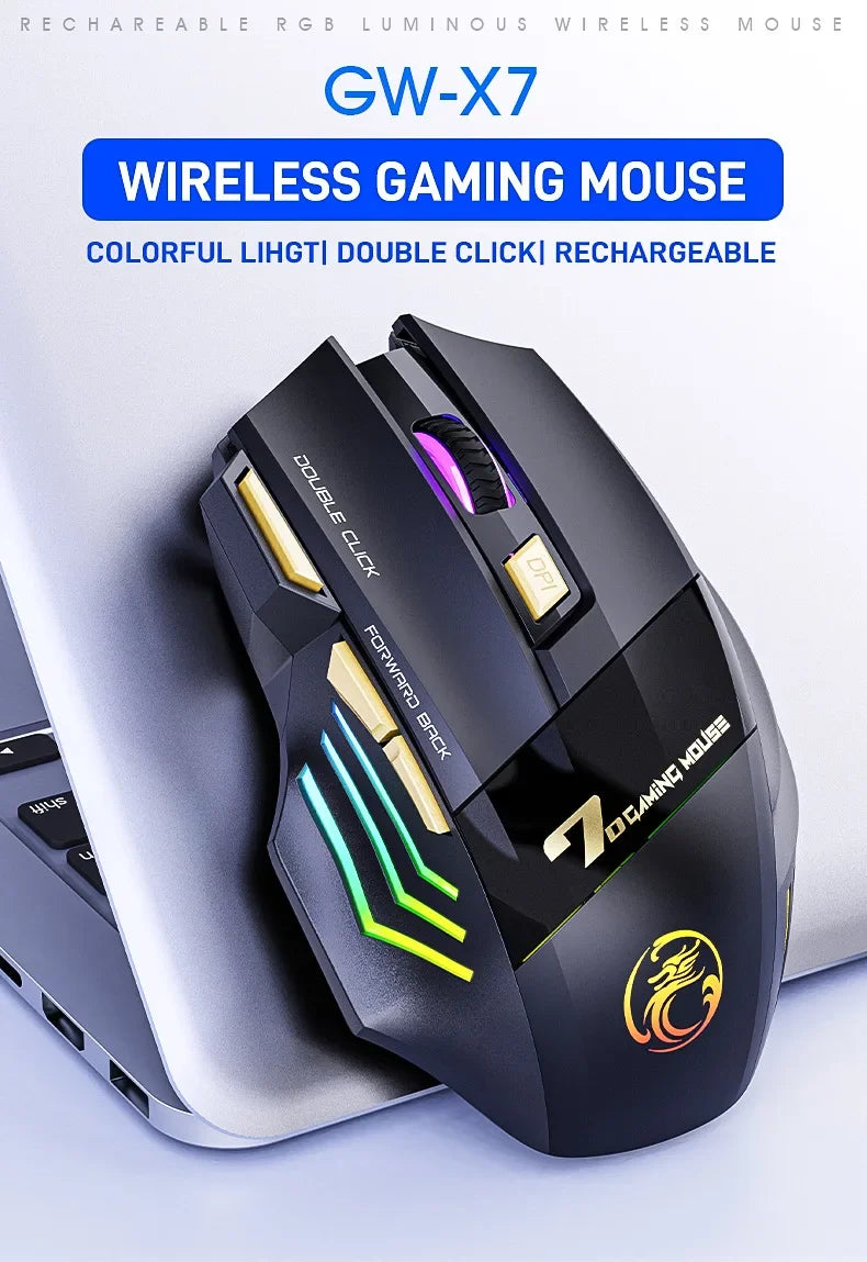 Cordless Gaming Mouse 3200DPI Dual Mode Battery-Powered
