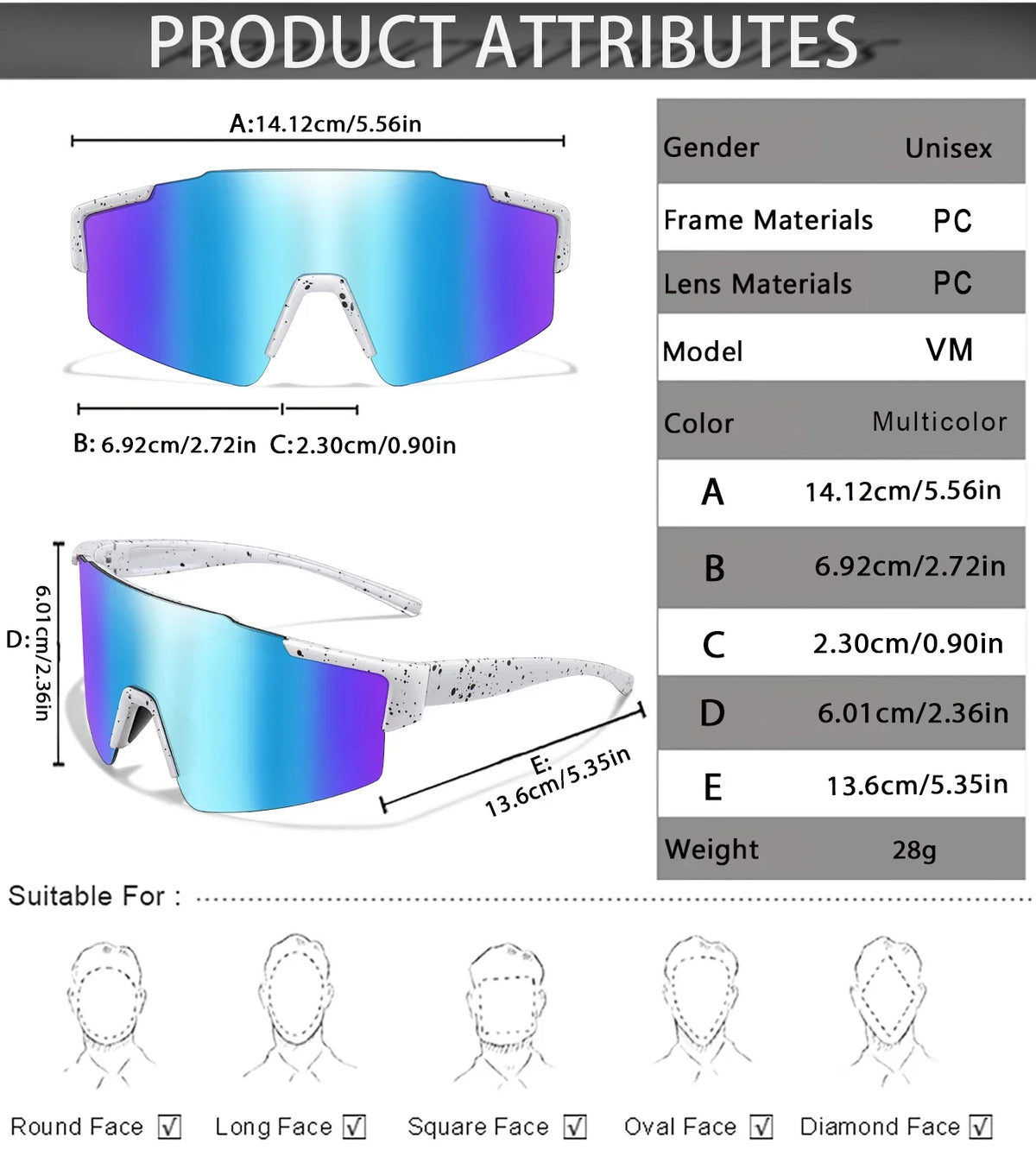 UV400 polycarbonate lenses, cycling, running, fishing – Light unisex sports sunglasses