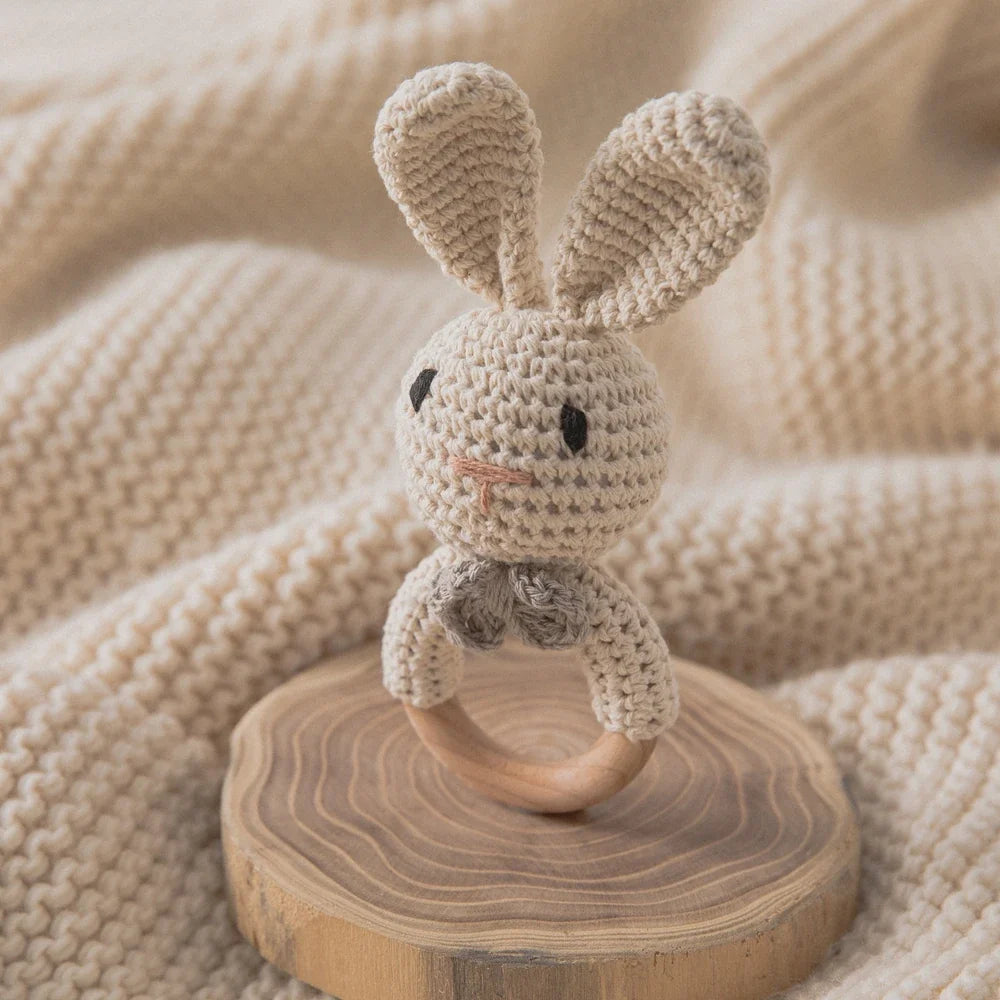 Crochet Baby Rattle Bunny Teether Newborn Sensory Toys