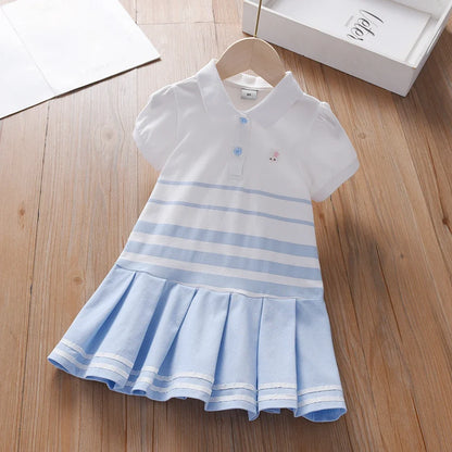 Light girls’ dress - polo collar, knee-length, cotton-elastane, for summer wear