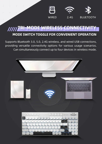 Cordless Low Profile Mechanical Keyboard 98 Keys PBT