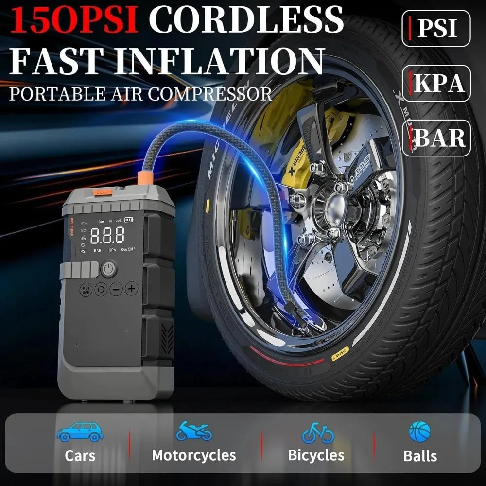 Car2025 Edition Jump Starter With Air Pump 3000A Peak Digital Tire Inflator 150 PSI Travel-Friendly Power Bank Fall