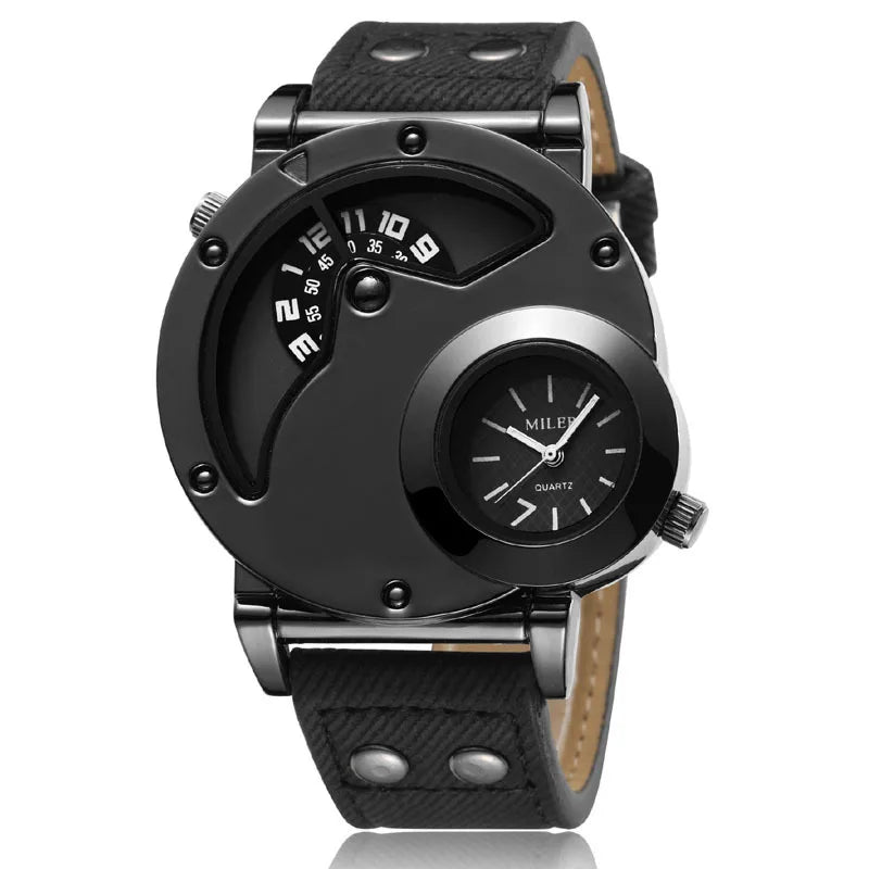 Sport Quartz Watch With Fabric Strap Irregular Alloy Case