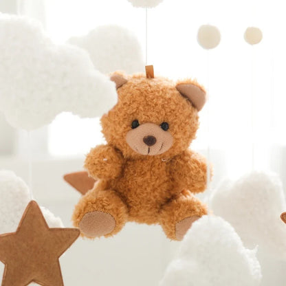 Crib Wooden Mobile Felt Bear Musical Newborn Sensory Toys