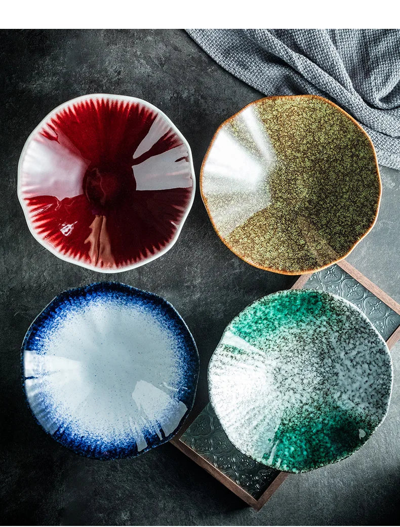 Ceramic Japanese Noodle Bowl Lotus Pattern Salad Bowl