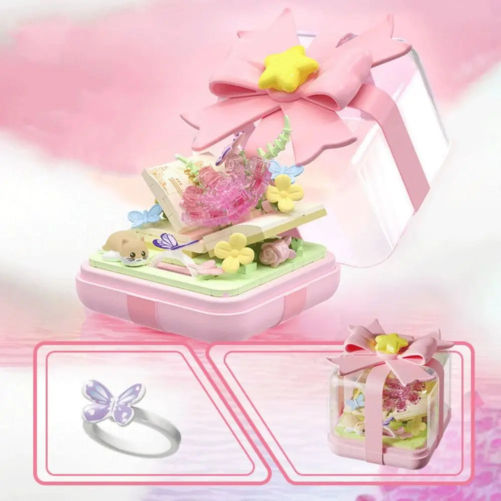 Building Plastic Block Flower Ring Box - DIY Decoration for Kids, Safe ABS Material